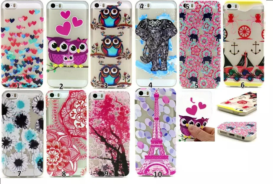 Мода росписью мультфильм любовь сердца совы слон шаблон чехол для iPhone 5 5S SE
