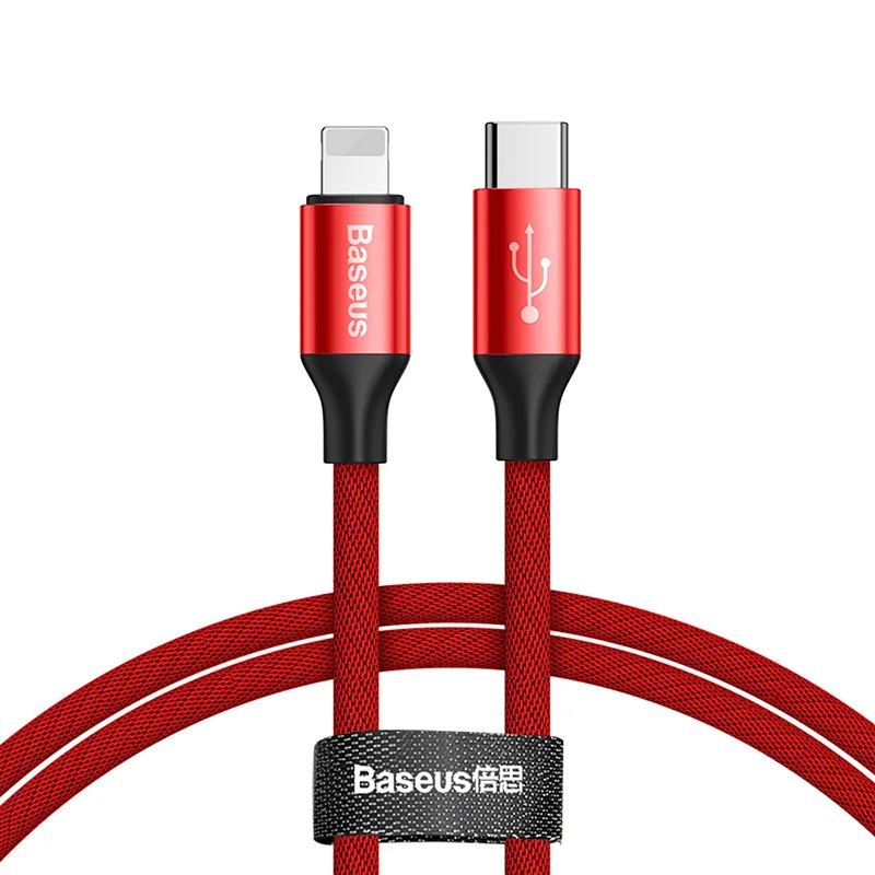 Baseus usb type C-USB кабель для iPhone Xs Max Xr X 8 7 6 6s Plus 5 5S se type-c быстрое зарядное устройство для Macbook шнур для передачи данных - Цвет: Red