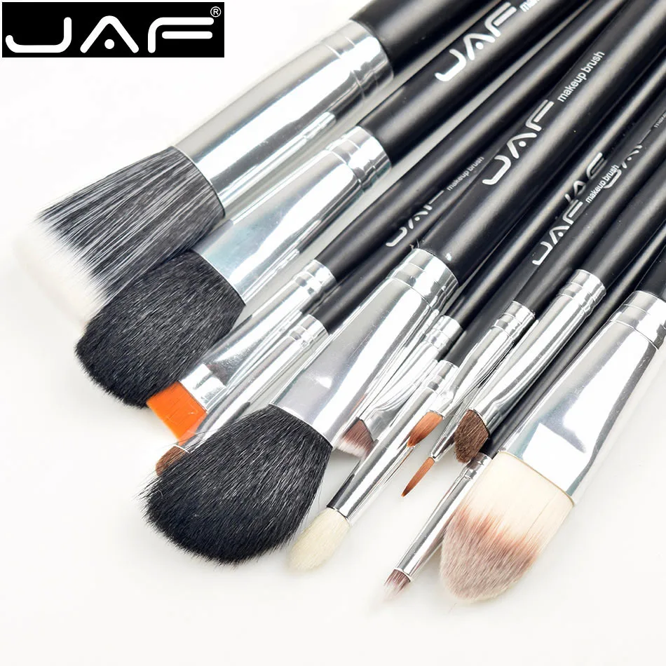 JAF Высокое качество 12 шт набор кистей для макияжа кожаный чехол на молнии