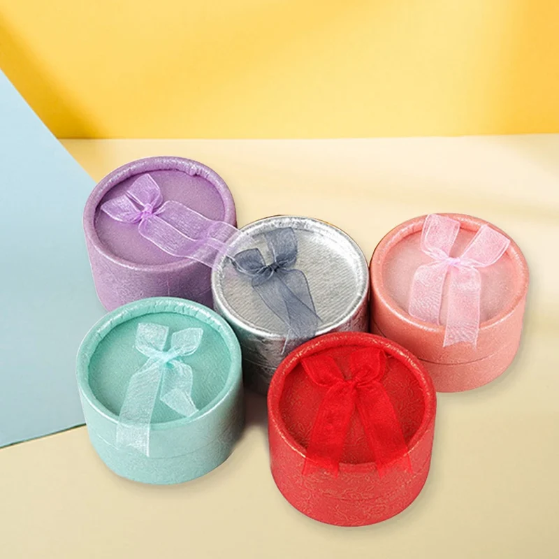 

1Pcs Round Shape Lovely Ribbon Velvet Wedding Engagement Ring Box For Earrings Necklace Bracelet Jewelry Display Gift Box Holder
