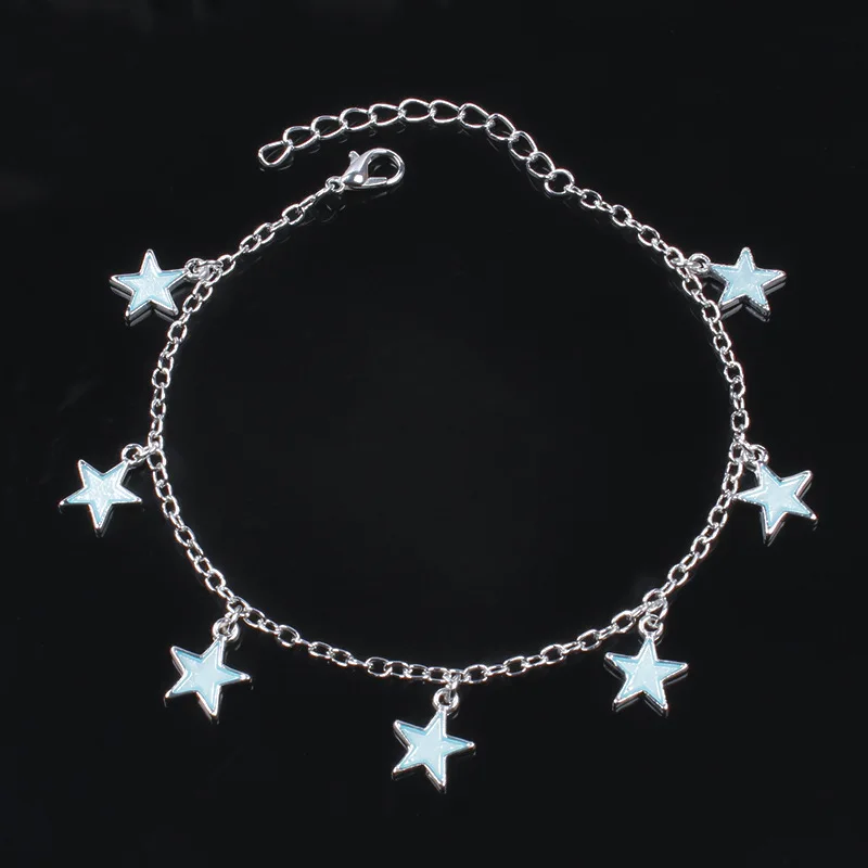 

Bohemian Jewelry Blue Fluorescent Star Foot Chain Anklets for Womenn Summer Beach Gold Silver Adjustable Anklet Bracelet Femme