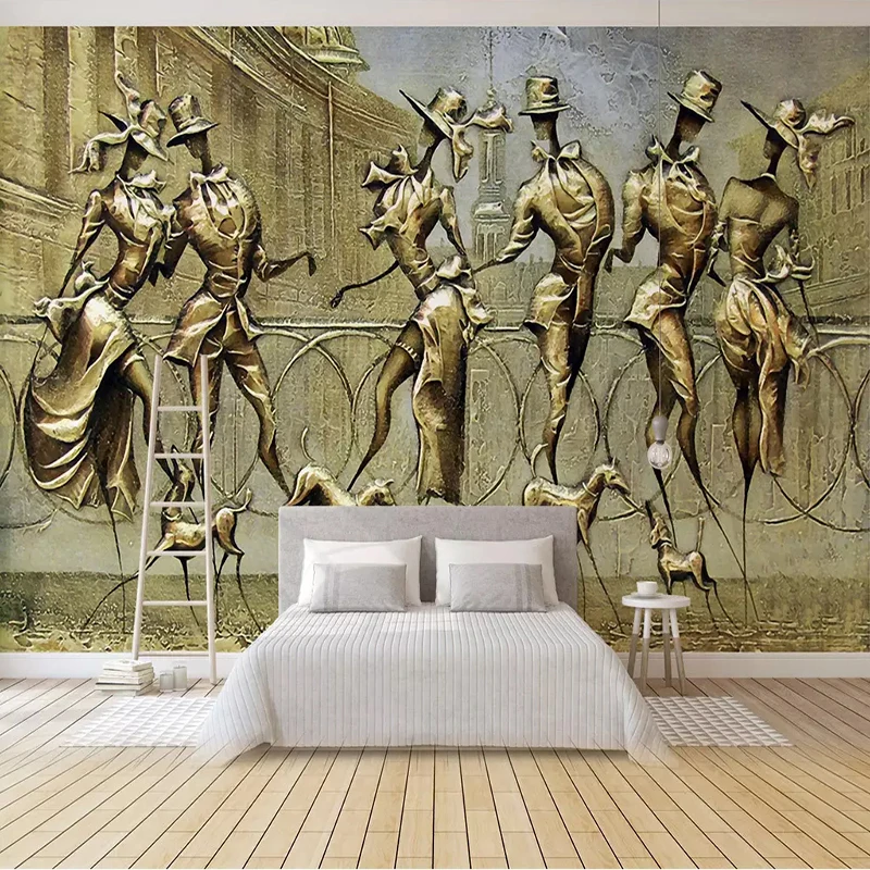

Custom Photo Wallpaper 3D Stereo Relief Golden Figure Sculpture Murals Living Room TV Sofa Background Wall Painting Home Decor