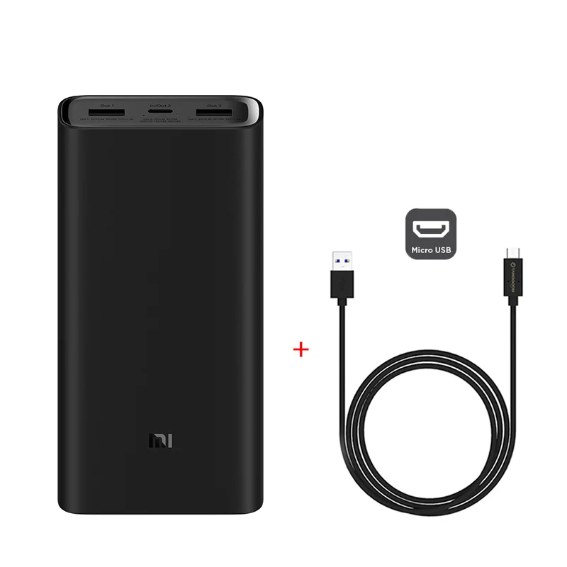 Add Micro USB Cable Xiao mi power bank 3 20000 мАч Pro PLM07ZM 3 usb type C 45 Вт Быстрая зарядка портативный mi power bank 20000 внешний аккумулятор повербанк - Цвет: Add Micro USB Cable