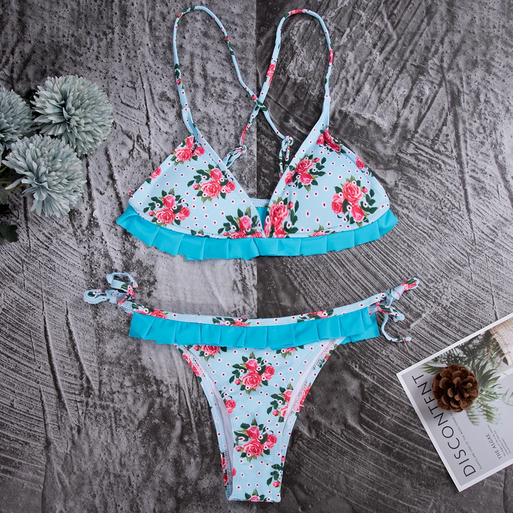 Misshow 2019 Сексуальный Бандаж с цветочным принтом maillot de bain Холтер купальный костюм