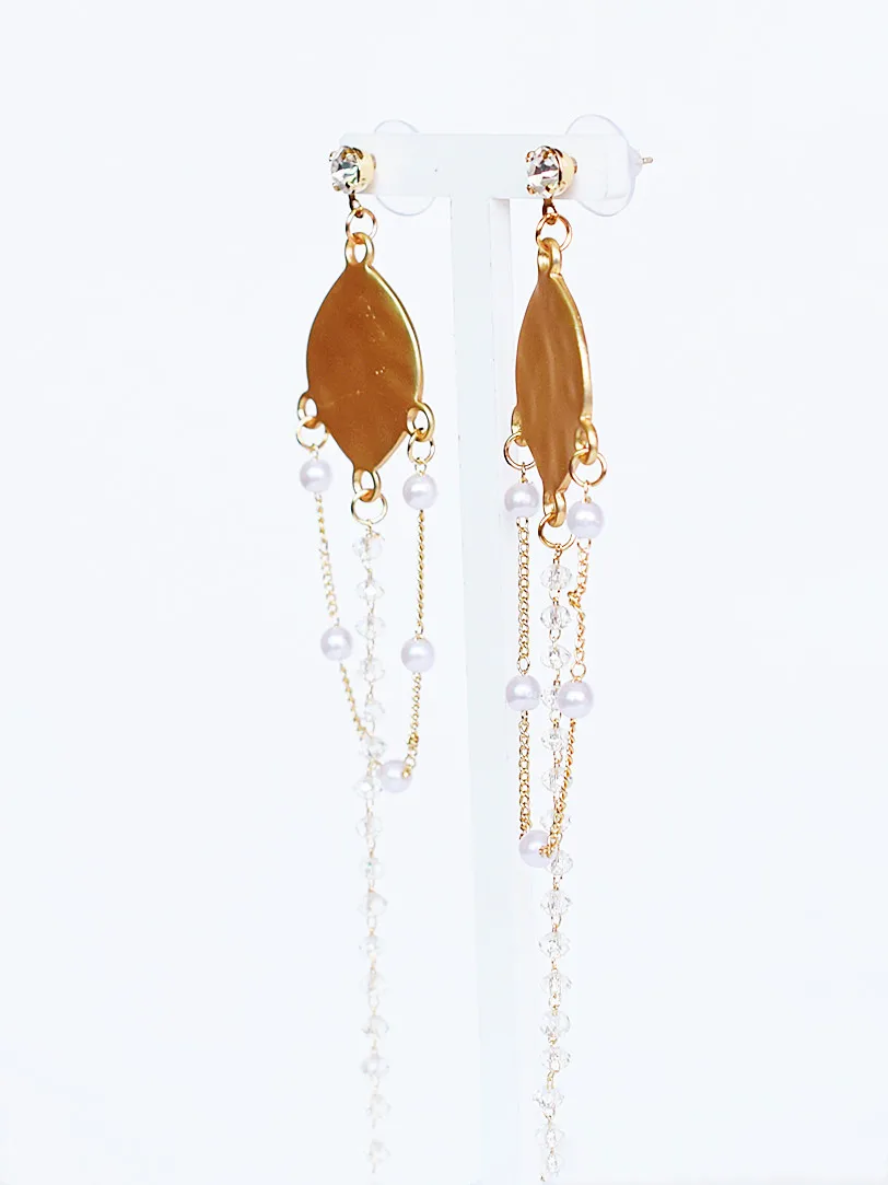 Fashion Tassel Long Drop Earrings Pearl Irregular Pattern Matte Gold For Girl Gift Party | Украшения и аксессуары