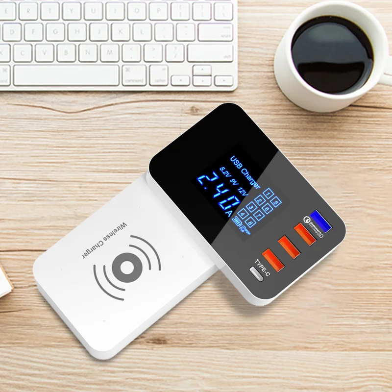 

Умная зарядная станция 3,0, USB Type C, светодиодный дисплей, настольное зарядное устройство адаптер питания для быстрой зарядки, полоса USB ЗУ для ...