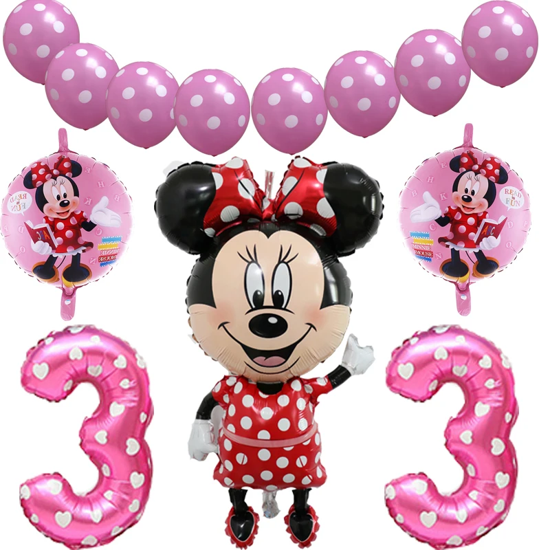 minnie and 3 13 шт./компл. Микки и Минни Маус Мышь шарик из фольги в форме День рождения украшения Дети globos номер От 1 до 3 лет baby shower баллон гелия - Цвет: minnie and 3