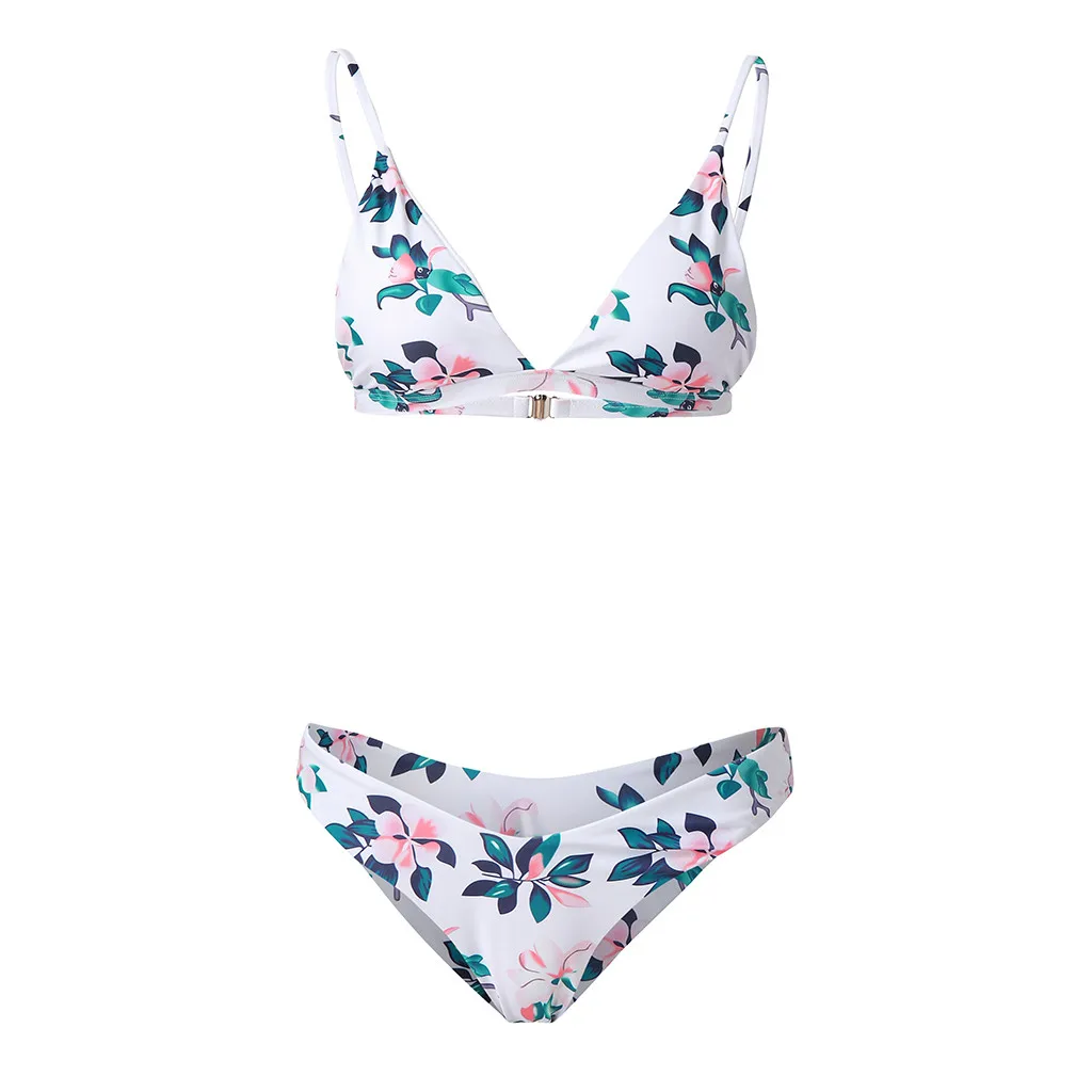 Женские с цветочным принтом белый низкая талия бретели для нижнего белья Push Up