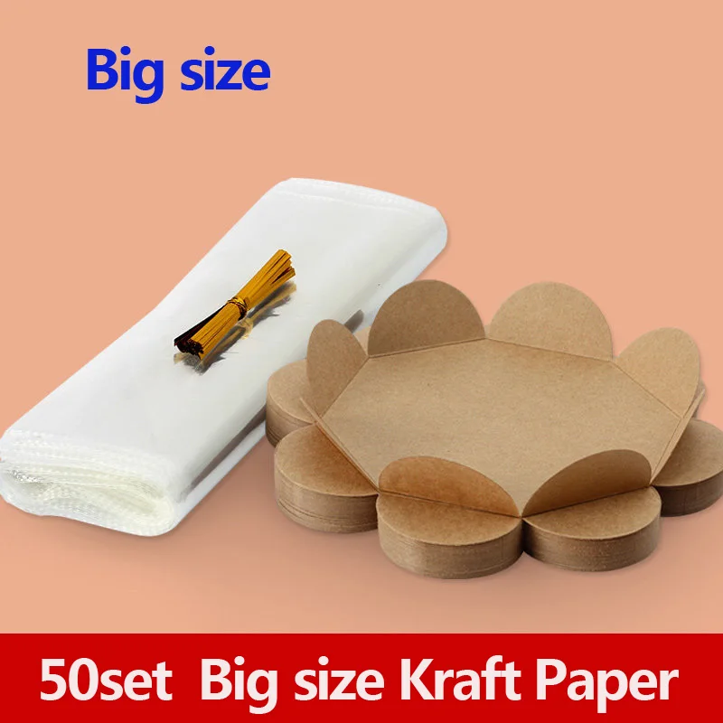 big size kraft pad 50 набор прозрачная пластиковая бумага для выпечки держатель упаковочные коробки мусс кондитерский контейнер коробка для переноски хлеба для продуктов и выпечки печенья пакет сумка - Цвет: big size kraft pad