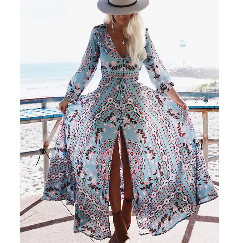 Платье женское длинное с треугольным вырезом и высокой кромкой цыганским