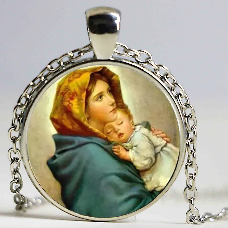 Девы Марии мать ребенка Neckalce Иисус Христос христианские украшения Стекло фото