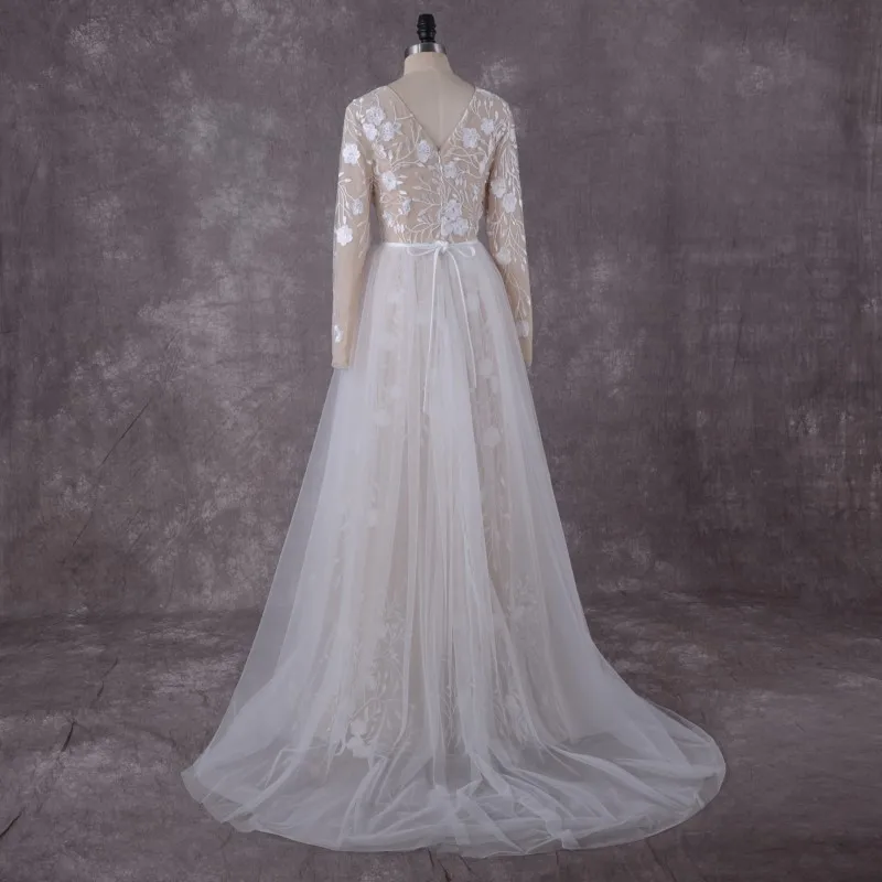 Винтажное кружевное свадебное платье русалки с длинным рукавом 2018 LORIE Robe