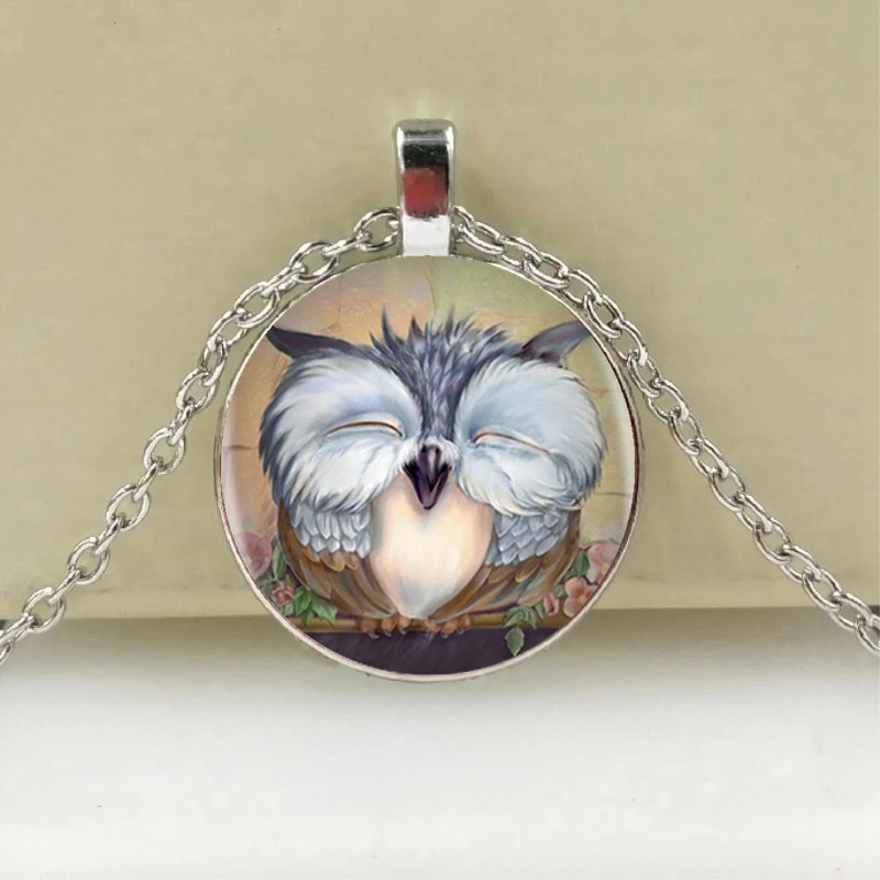 Подвеска и ожерелье в виде милой совы Серебряное длинное с цепочкой украшения