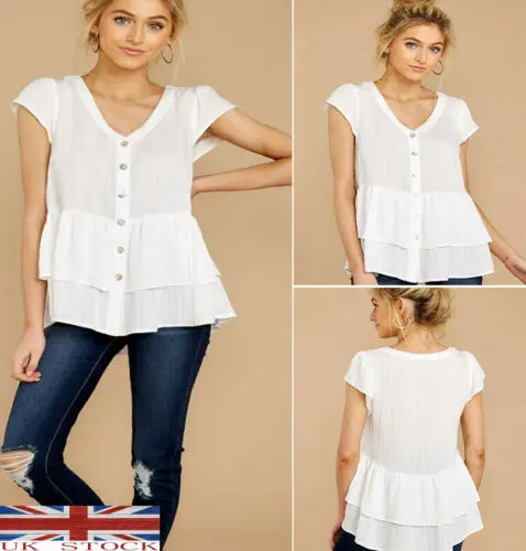 Летняя элегантная женская Стильная футболка с v образным вырезом и пуговицами