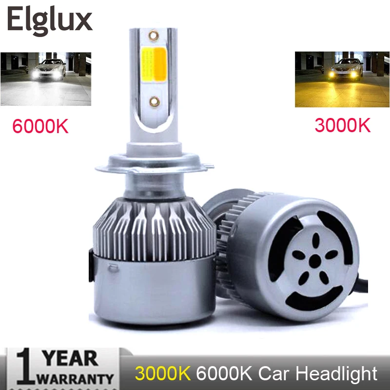 

Elglux 7 H4 светодиодные лампы H1 H3 H8 H11 HB3 HB4 комплект светодиодных фар 3000K 6000K 7600LM двухцветные Автомобильные светодиодные фары 12 В