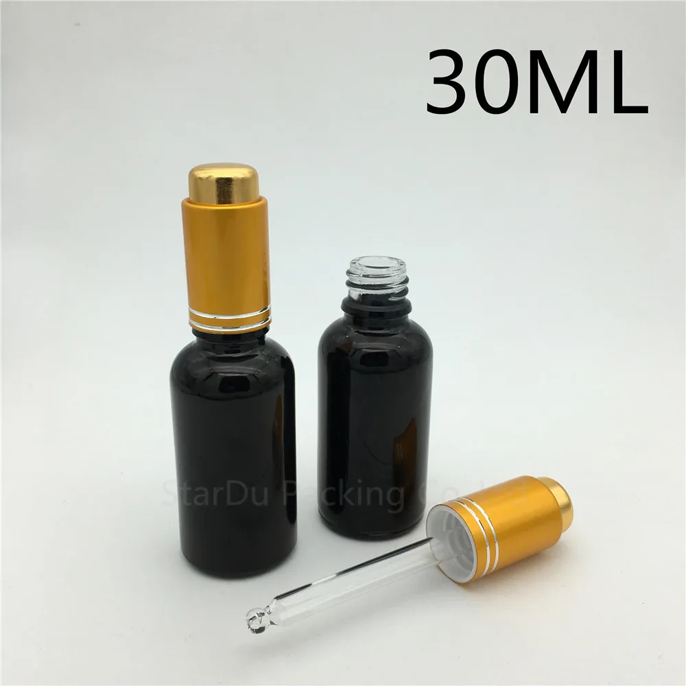 

240pcs 50ml Black Frosted Glass Essential Oil Bottle With Gold Aluminum Ring dropper, 50cc Glass Perfume Bottle