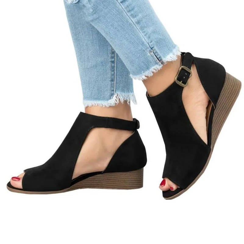 

zapatos mujer woman wedge footwear chaussure gladiator women sandals chunky mid high heel ladies summer peep toe shoes m934