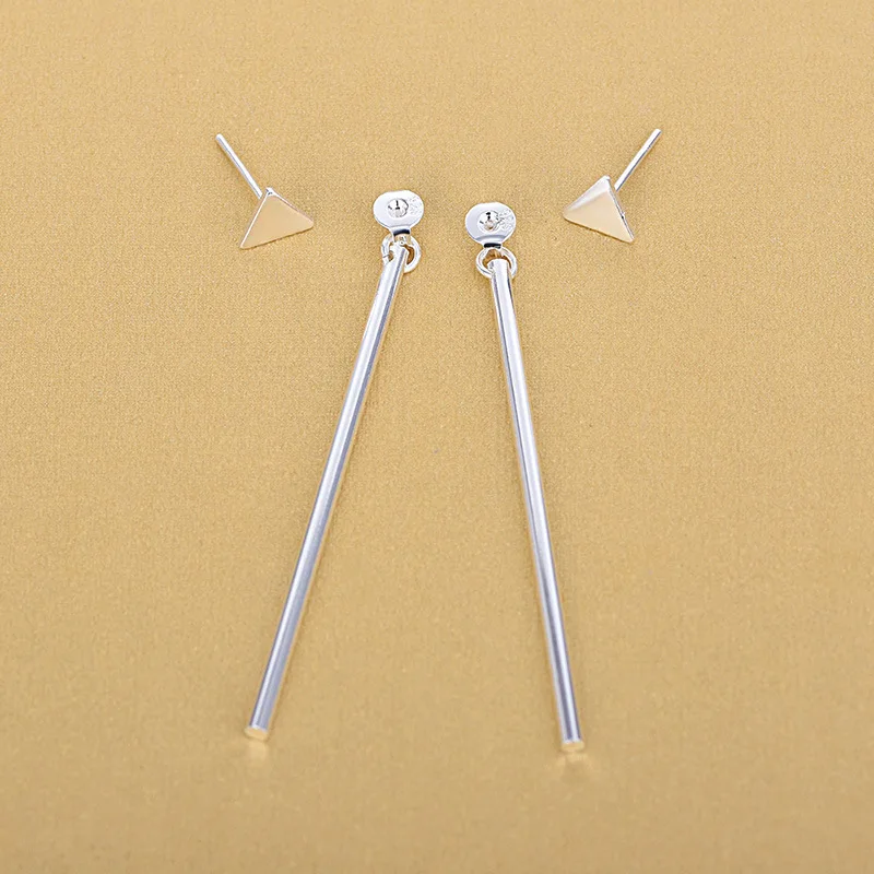 

Fashion Women Silver Color Long Bar Triangle Stud Earrings Jewelry Gifts 2022