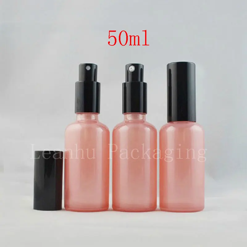 

50ml pink glass lotion cream pump bottles,50g essential oil pump glass container refillable bottle, ( spray pump available )