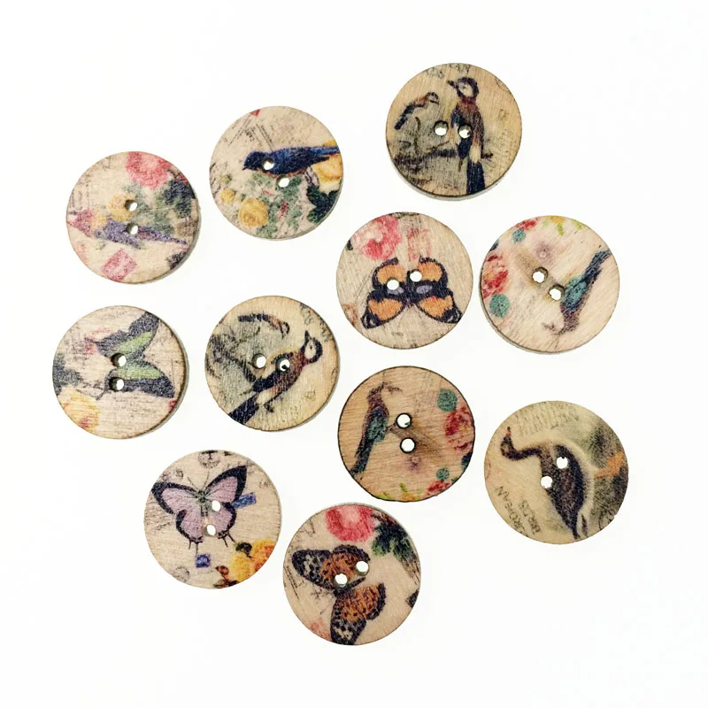 100 шт. случайных популярных смешанных деревянных кнопок для шитья птиц