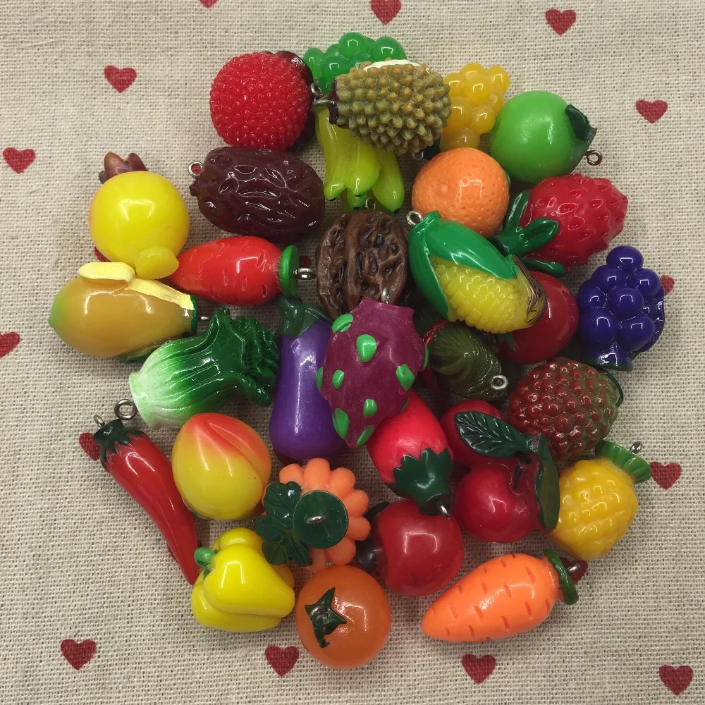 Бесплатная доставка! Set10 30pcs горячие амулеты. Смешанный дизайн. 3D фрукты из смолы и