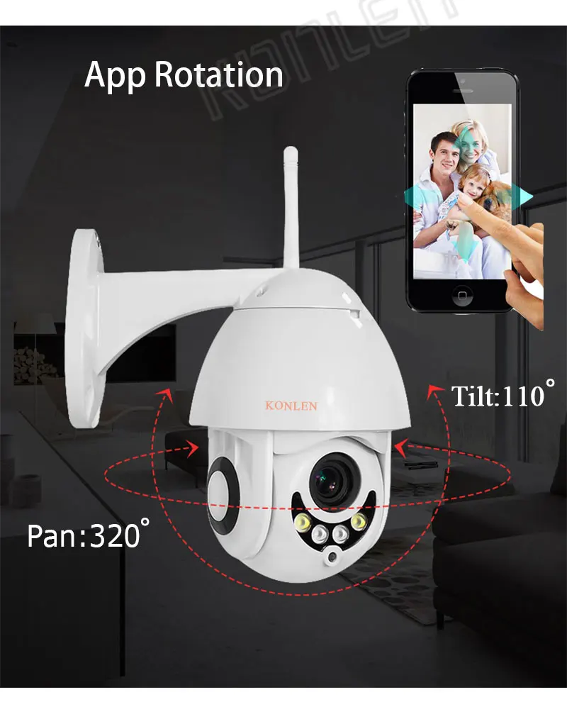 Konlen 5X Оптический зум купольная PTZ Ip Камера на открытом воздухе 1080P 2MP Full HD экшн-камера с Wi-Fi для Iphone и Ipad, камеры видеонаблюдения CCTV; Аудио Водонепроницаемый