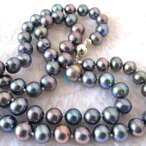 

34 inches Long Pearl Jewelry 9-10mm Black Color Freshwater Pearl Necklace New Free Shipping