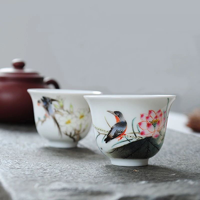 60cc фарфоровая чайная чашка в китайском стиле Jingdezhen ручная роспись Цветок Птица