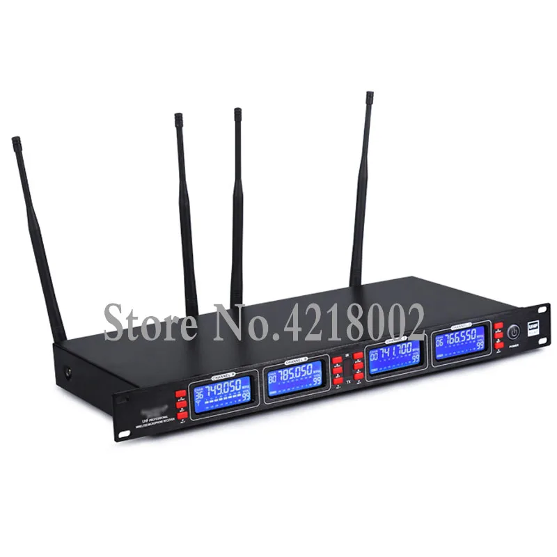 구매 UHF 4 채널 디지털 무대 성능 무선 마이크 마이크 시스템, 3 핸드 헬드 1 소형 마이크