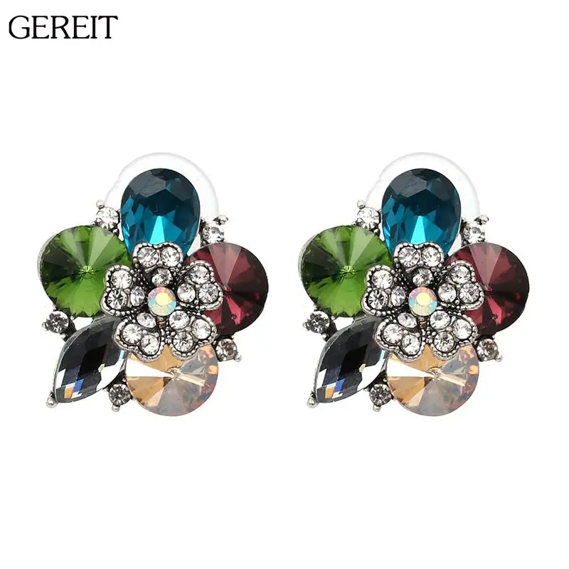 Новые красочные хрустальные серьги гвоздики с цветами для женщин Kpop ювелирные