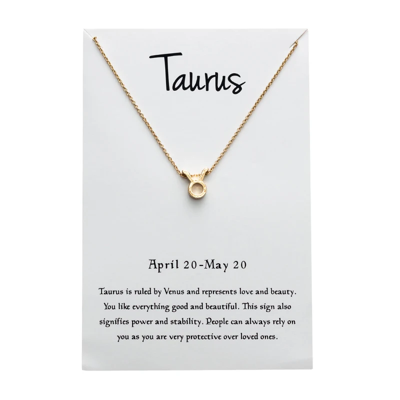 Taurus gold 12 Созвездие Подвеска Ожерелье для женщин Знак зодиака Kolye ожерелье Leo Libra Aries Wish Card модное ювелирное изделие подарок на день рождения - Окраска металла: Taurus gold