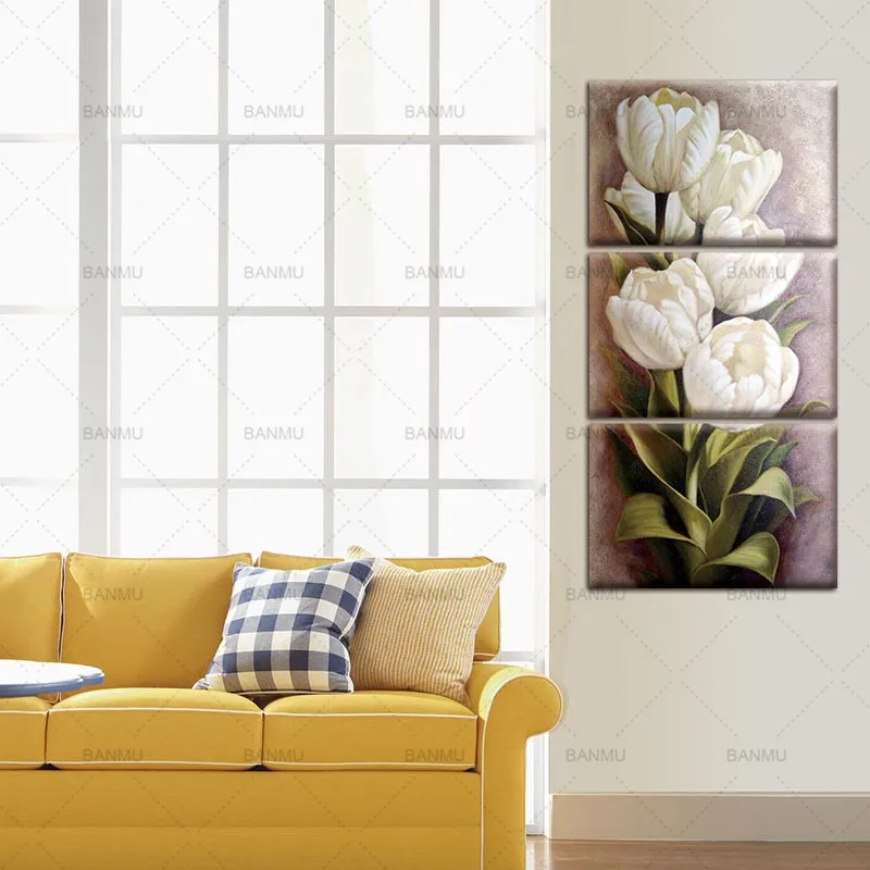 Tulips 3 Panels Wall Art Canvas Paintings Decorations for Living Room Home Office Artwork Giclee Decor | Дом и сад
