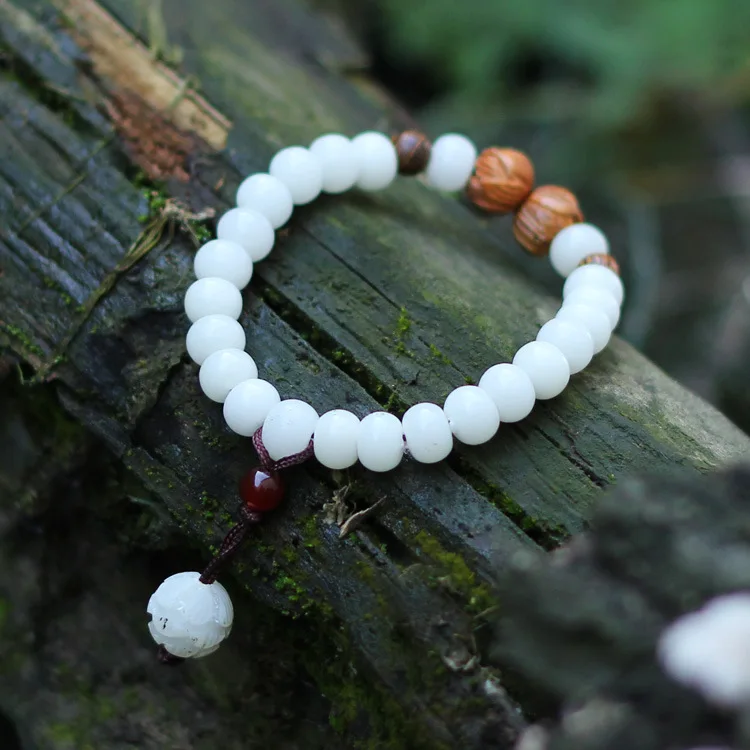 Модный браслет с белыми искусственными бусинами новый Этнический Будды