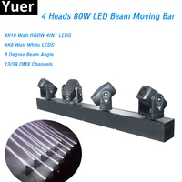 yuer free shipping 4heads 80w led mini beam moving head light rgbw or white color dmx controller professional stage dj lighting