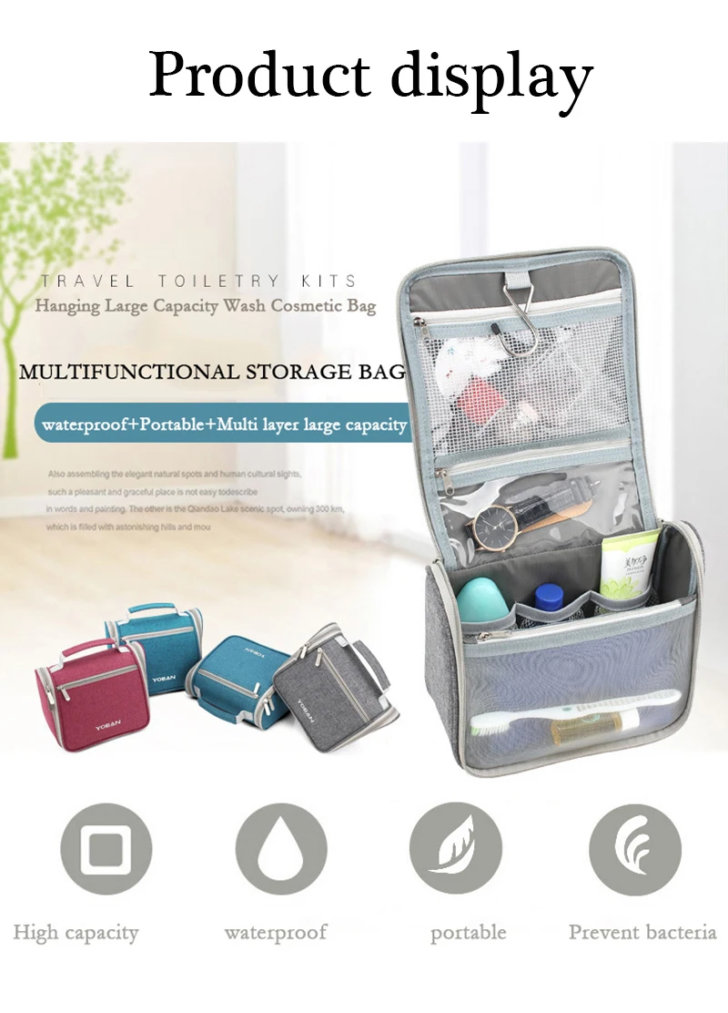 HMUNII Hanging Toiletry Bag Travel Toiletry Kit Cosmetic Bag Organizer Large Capacity with Sturdy Hanging Hook for Men, Women