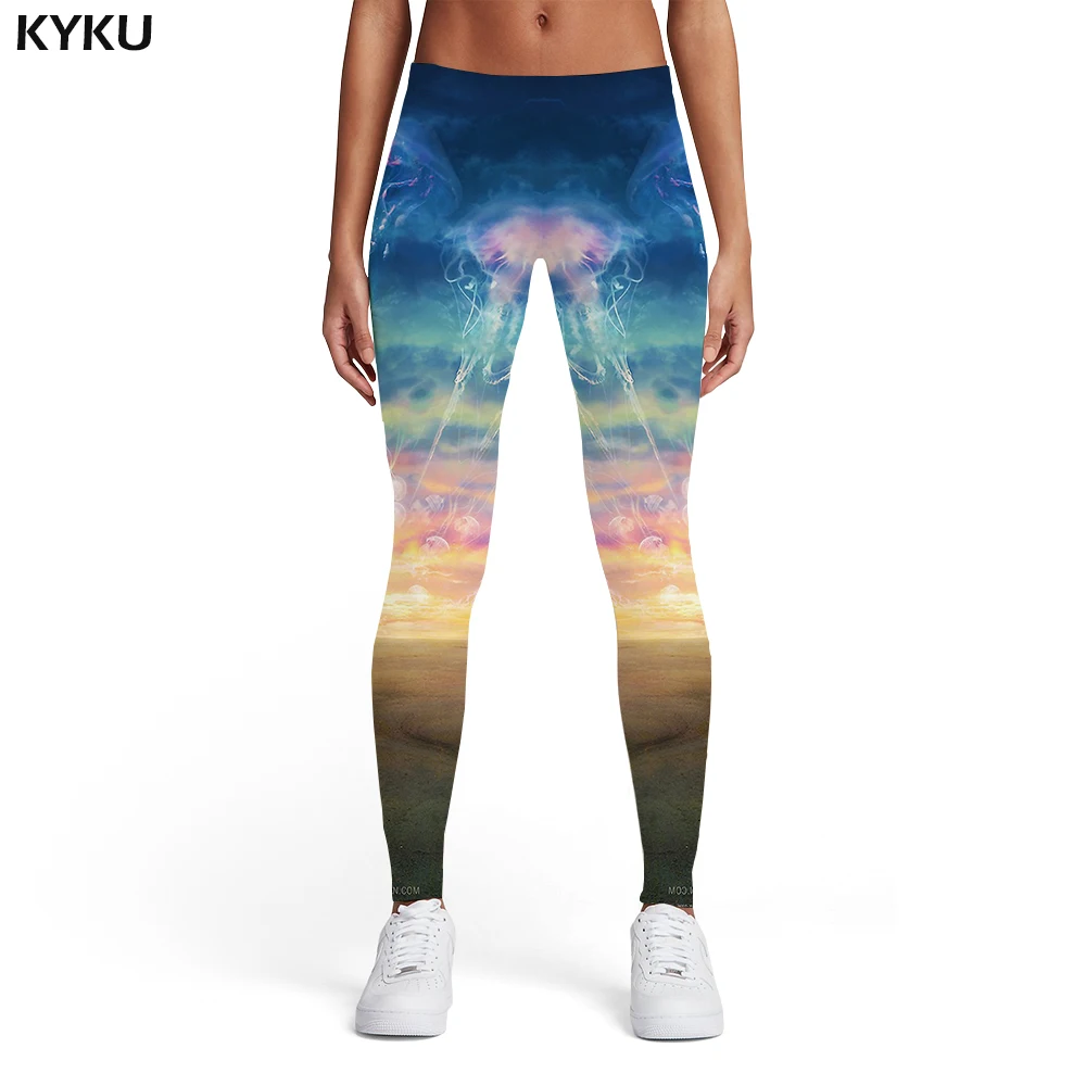 KYKU бренд Jellyfish Леггинсы для женщин с животным 3d принтом Красочные Брюки Psychedelic