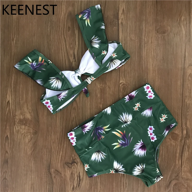 Женский купальный костюм KEENEST бикини с высокой талией и лямкой на шее сексуальный