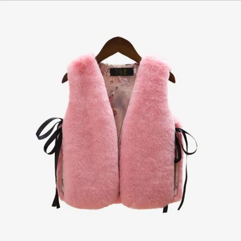 Clobee 2017 Autumn Winter Baby Girls Clothes Faux Rabbit Fur Vest Tie V-neck Sleeveless A Button Infant Luxury Warm Coat N73 | Детская