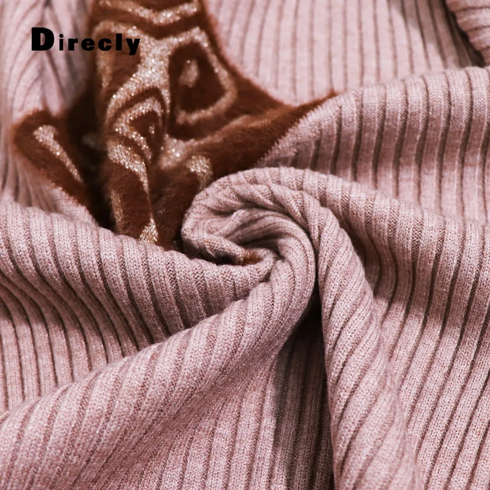 

Direcly2018 autumn and winter new round neck sweater ladies print sweater ladies high elastic soft ladies pullover sweater
