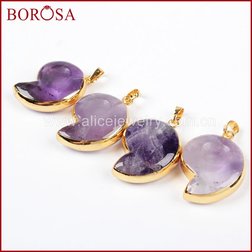 BOROSA модный 1 шт золотой цвет цельный аммонит кулон аметисты Druzy Кристалл