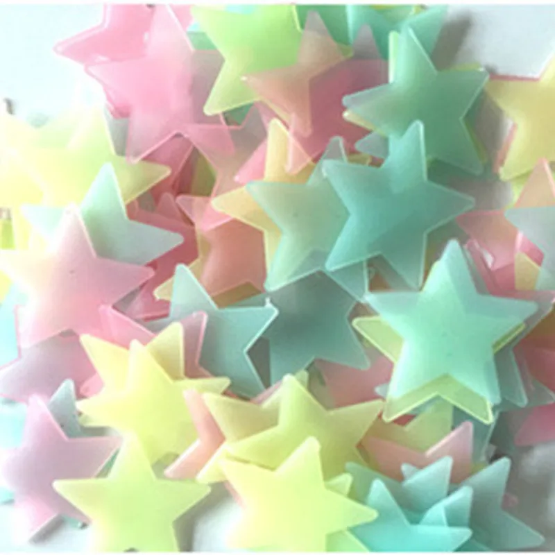 * 100 pcs. 3D stars glow in the dark Luminous on Wall Stickers for Kids Room living room Wall Decal Home Decoration poster images - 6