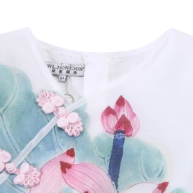 WL.MONSOON girl dress summer slim floral children's cheongsam princess thin female treasure | Детская одежда и обувь