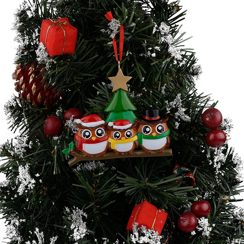 Сова Семья из 3 полистоуна глянцевые персонализированные рождественские