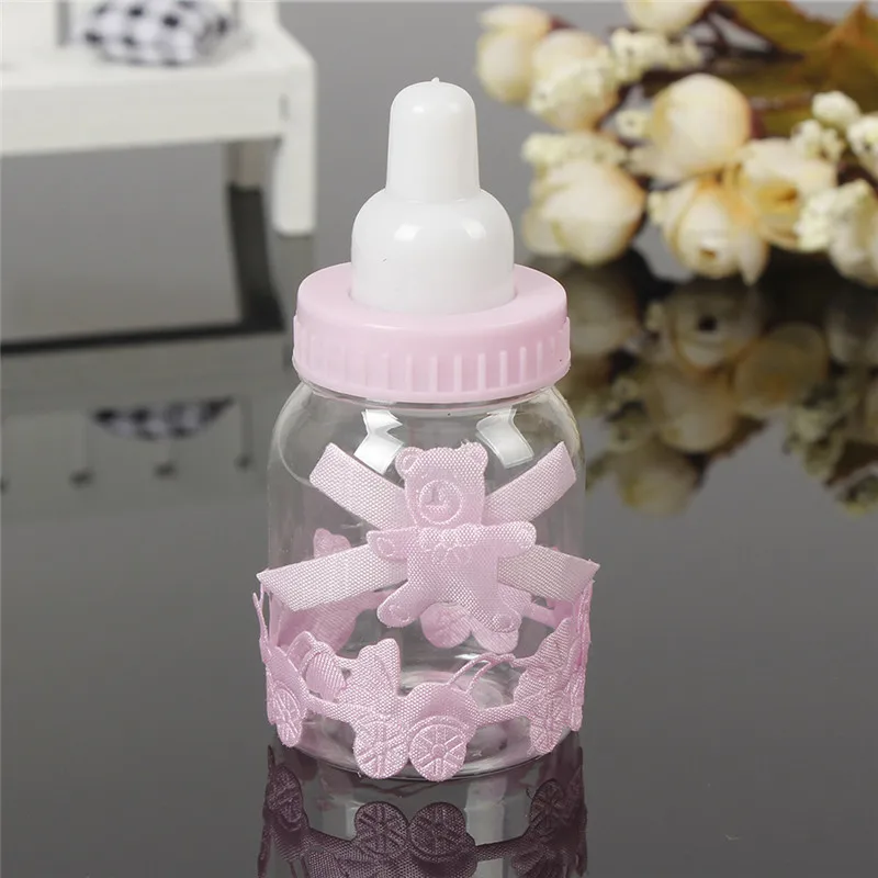 

4Pcs/Set Baby Shower Gift Box Bottle Blue Boy Pink Girl Baptism Christening Brithday Party Favors Gift Favors Candy Box Bottle