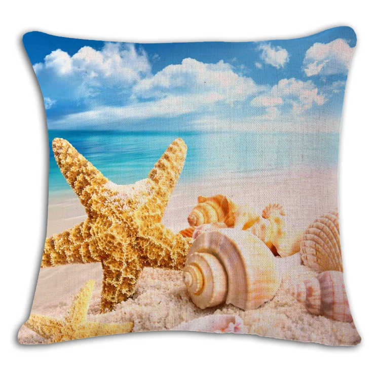 Sea Beach Cushion Cover Woven Linen Family Affection Sofa Car Seat Family Home Decorative Throw Pillow Case Housse De Coussin - Цвет: 7