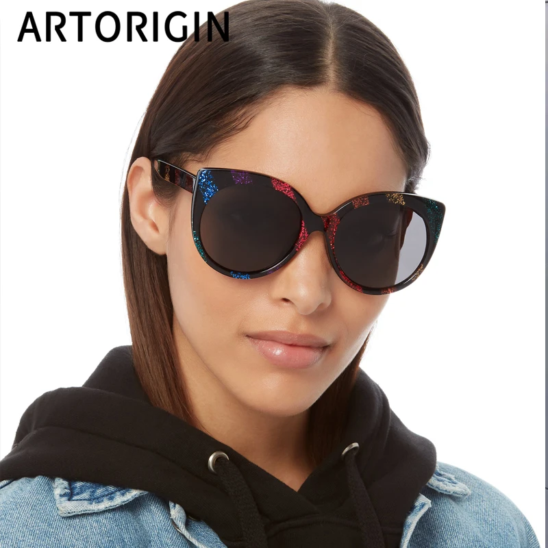 Женские солнцезащитные очки кошачий глаз с радужным блеском брендовые