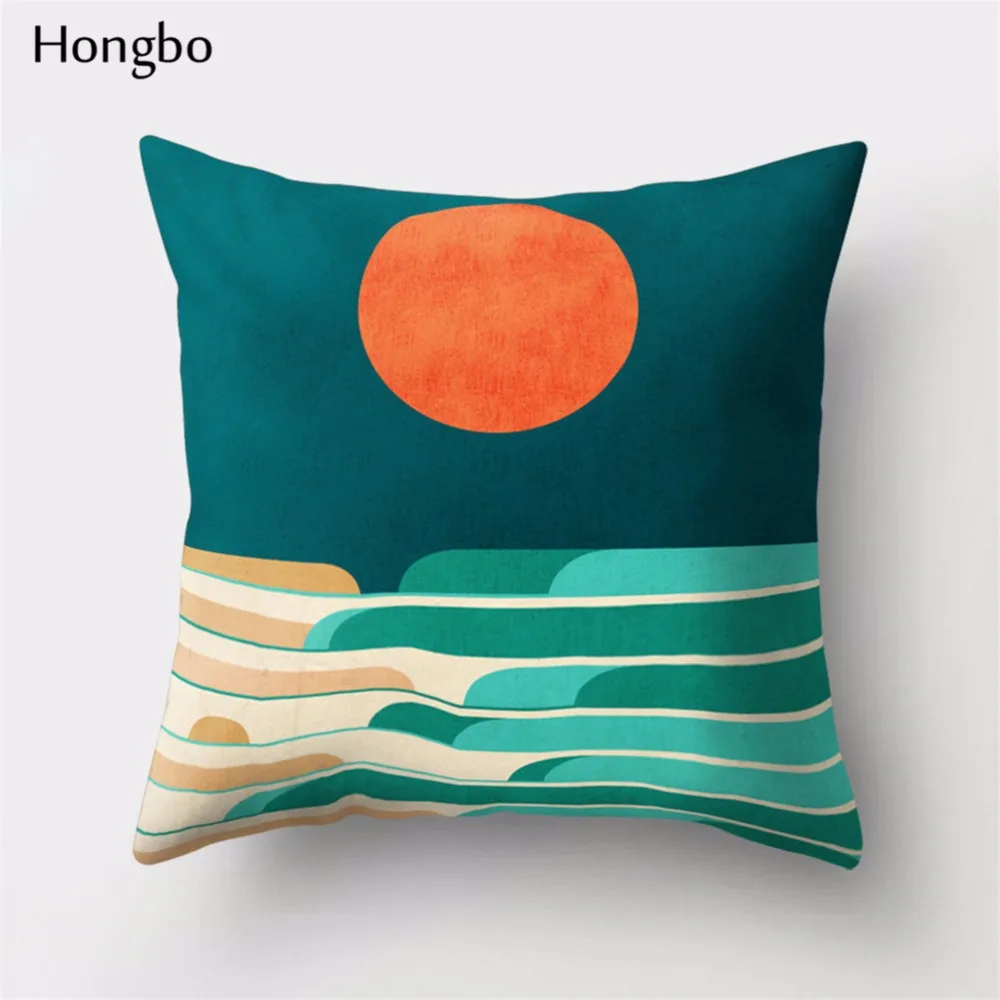 Hongbo 1 шт., креативный чехол для подушки с рисунком солнца, птиц, гор, чехол для подушки, наволочка для кровати, чехол для подушки для автомобиля, дивана, домашний декор