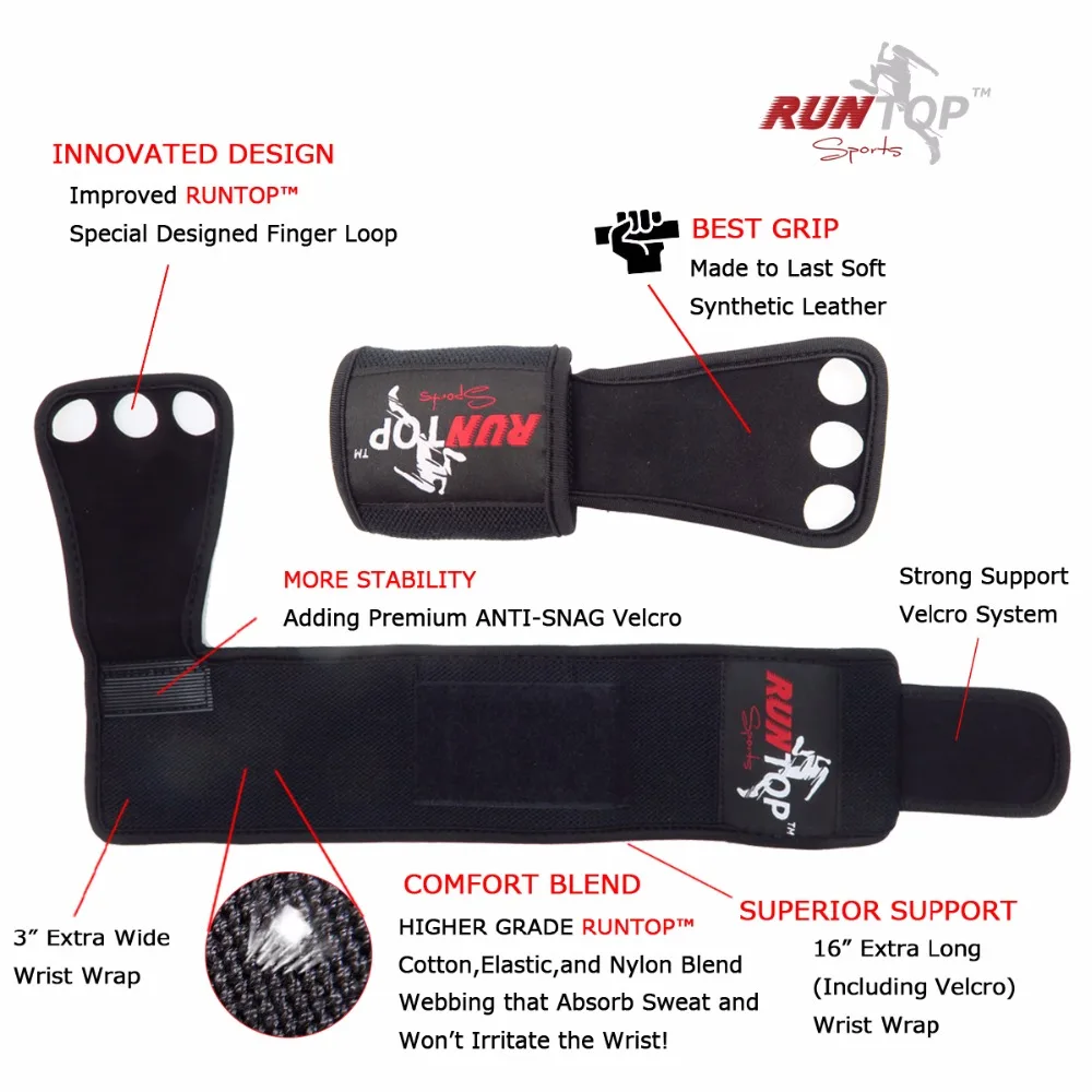 Кожаные перчатки для тренировок RUNTOP Crossfit WODS защитный наручный бандаж рук и