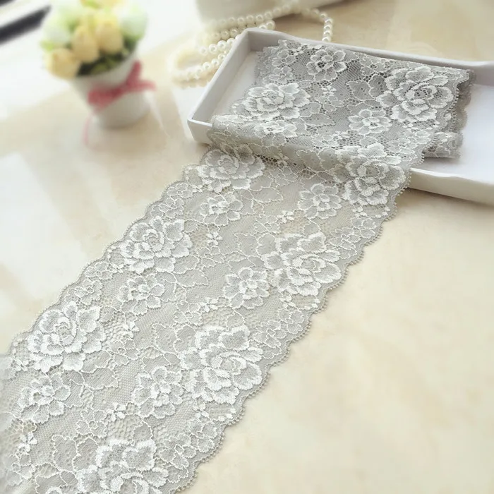 

Hot selling Light Gray Width 13CM Super Elastic Lace Fabric diy clothes fabric