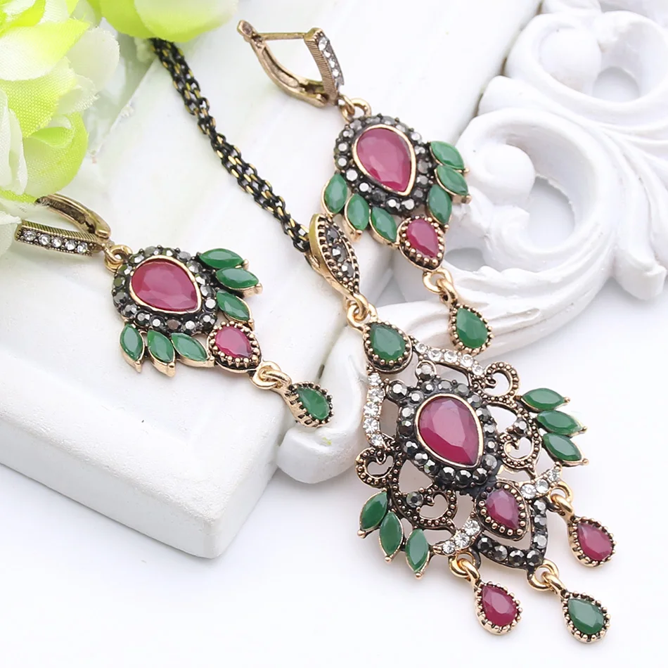 Винтажные Женские Ювелирные наборы турецких листьев античное золото полый